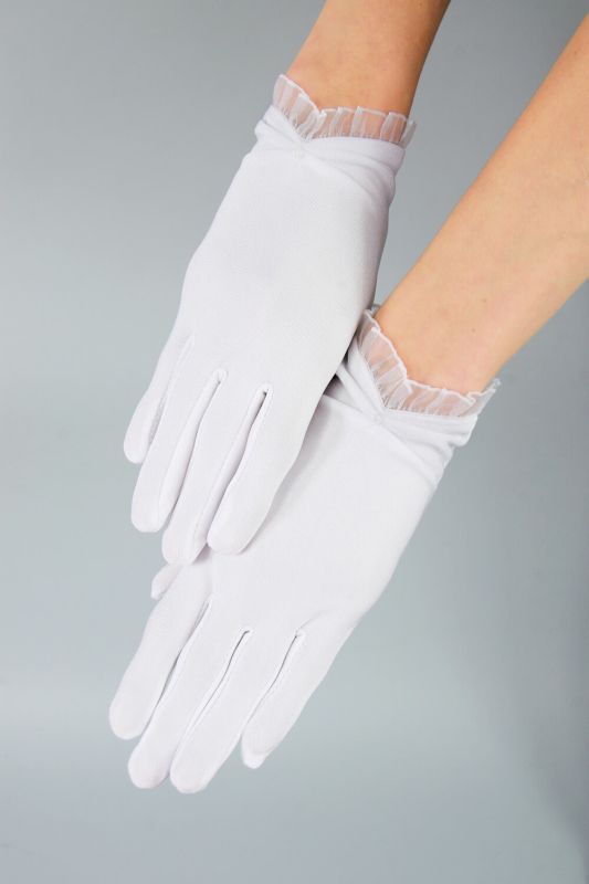Krótkie rękawiczki z koronkowym brzegiem